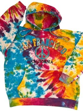 San Francisco Tie Dye Hoodie Peace Sign Graphic Y2K Tourist California Medium